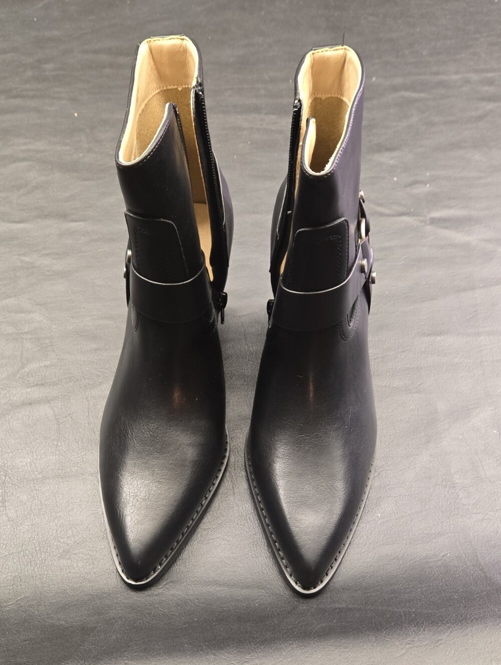 Black Pointed Leather Ankle Boots for Women - Sleek Buckle Detail